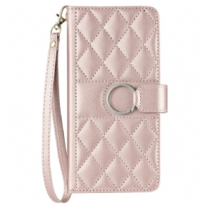 Flip Case Leren Xiaomi Redmi Note 14 5g Gewatteerd Met Bandje En Schouderband