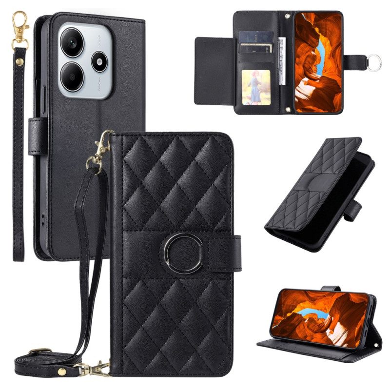 Flip Case Leren Xiaomi Redmi Note 14 5g Gewatteerd Met Bandje En Schouderband