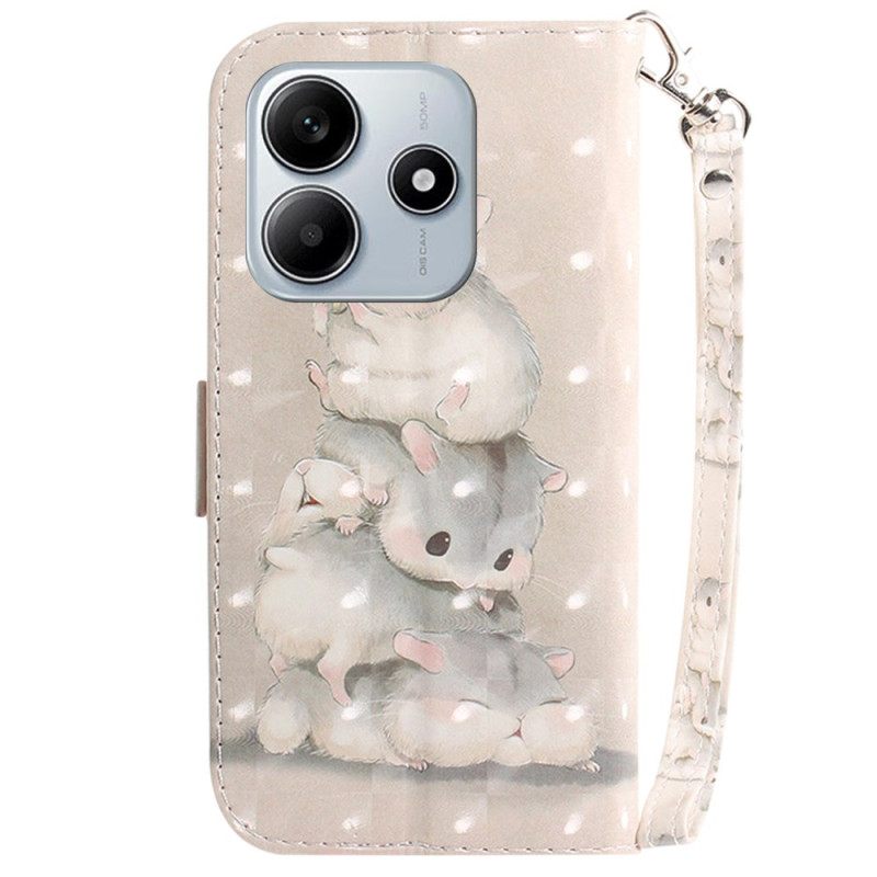 Flip Case Leren Xiaomi Redmi Note 14 5g Hamsters Met Sleutelkoord