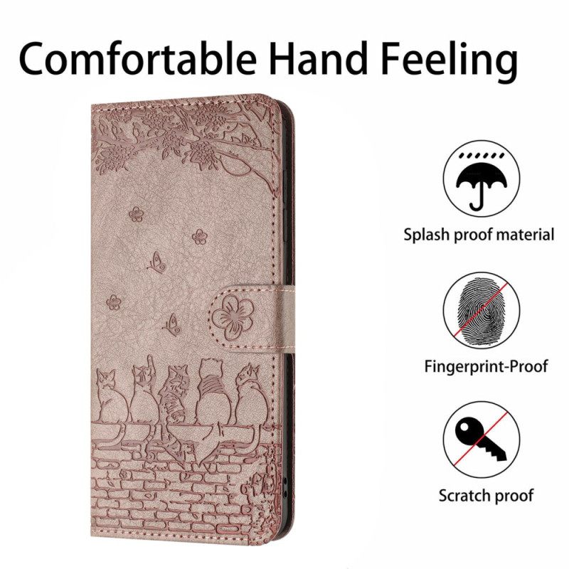 Flip Case Leren Xiaomi Redmi Note 14 5g Kattenpatroon Met Bandje