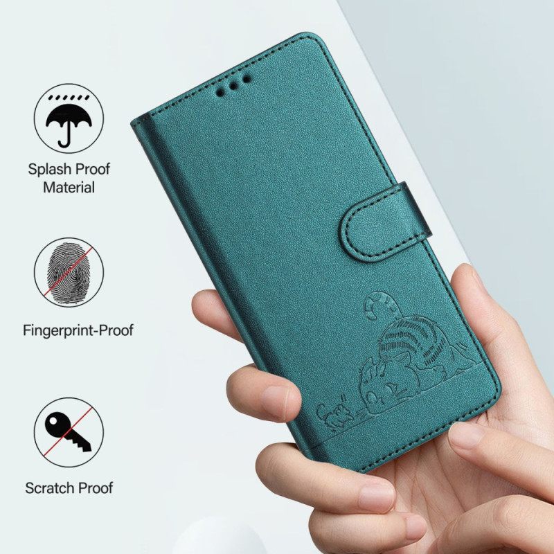Flip Case Leren Xiaomi Redmi Note 14 5g Rfid-beschermende Kat Scène