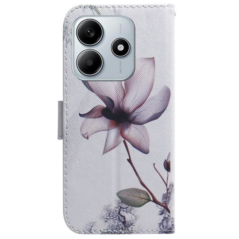 Flip Case Leren Xiaomi Redmi Note 14 5g Roze Bloem