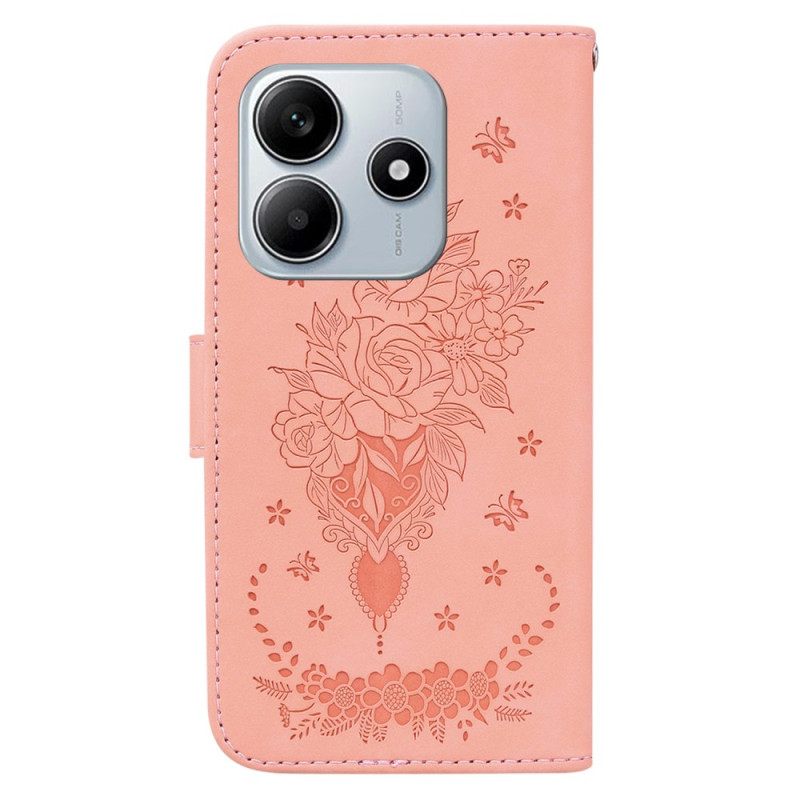 Flip Case Leren Xiaomi Redmi Note 14 5g Vlinder- En Bloemenprint