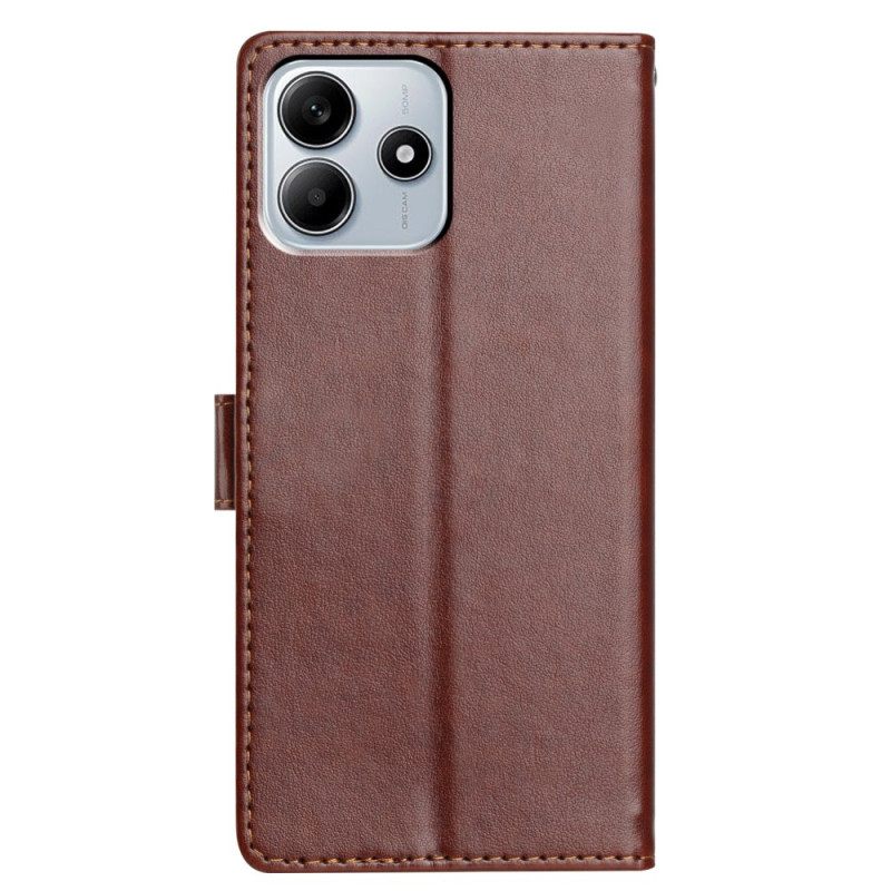 Folio-hoesje Xiaomi Redmi Note 14 5g Telefoonhoesje Effen Leerlook Met Bandje