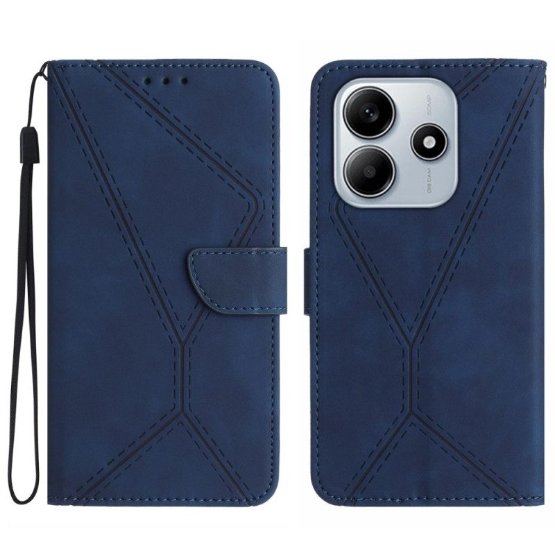 Leren Hoesje Voor Xiaomi Redmi Note 14 5g Bandjes Met Lijnen En Trekkoordjes