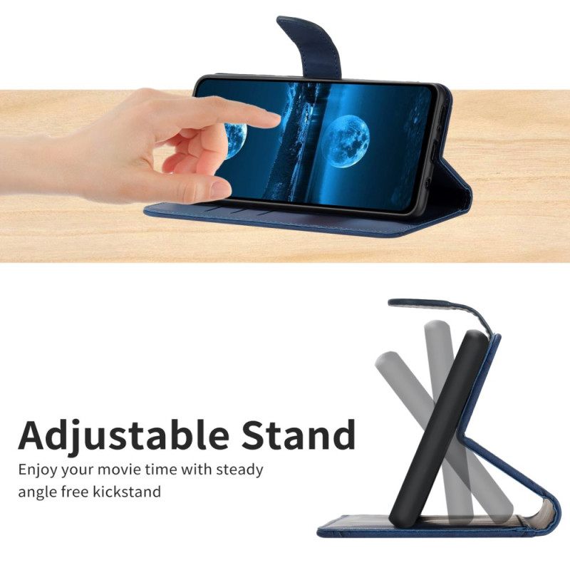 Leren Hoesje Voor Xiaomi Redmi Note 14 5g Bandjes Met Lijnen En Trekkoordjes