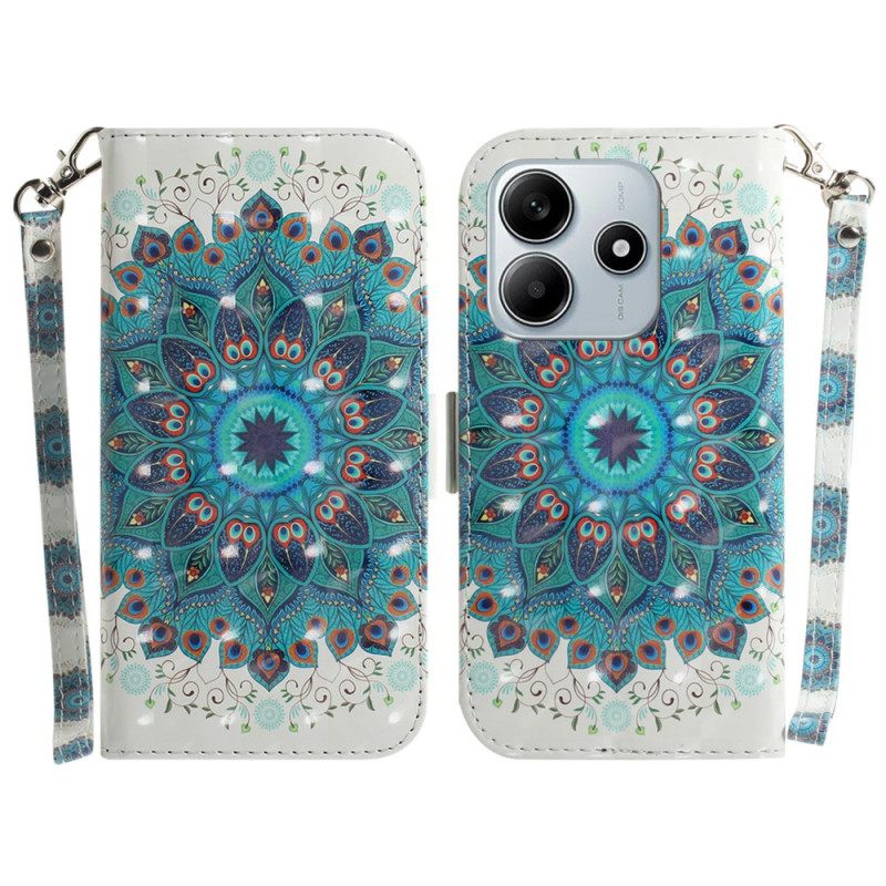 Leren Hoesje Voor Xiaomi Redmi Note 14 5g Sleutelkoord Met Groene Mandala