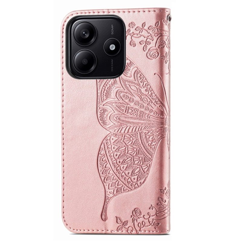 Leren Hoesje Xiaomi Redmi Note 14 5g Barokke Vlinder Bescherming Hoesje