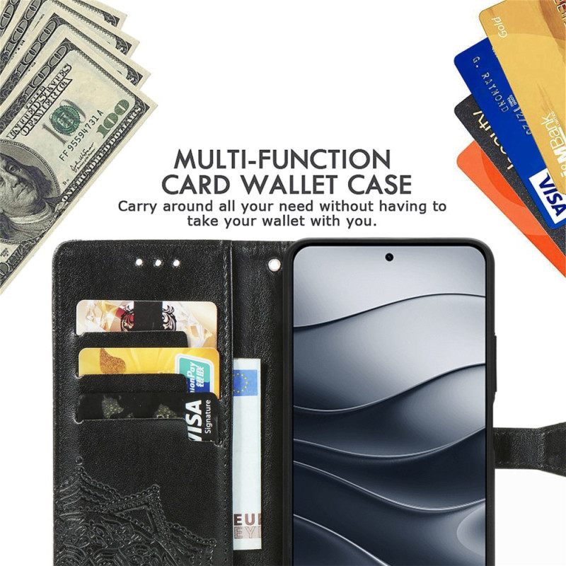 Leren Hoesje Xiaomi Redmi Note 14 5g Barokmandala Bescherming Hoesje