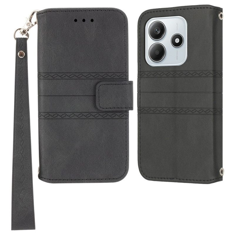 Leren Hoesje Xiaomi Redmi Note 14 5g Friespatroon Met Bandje Bescherming Hoesje