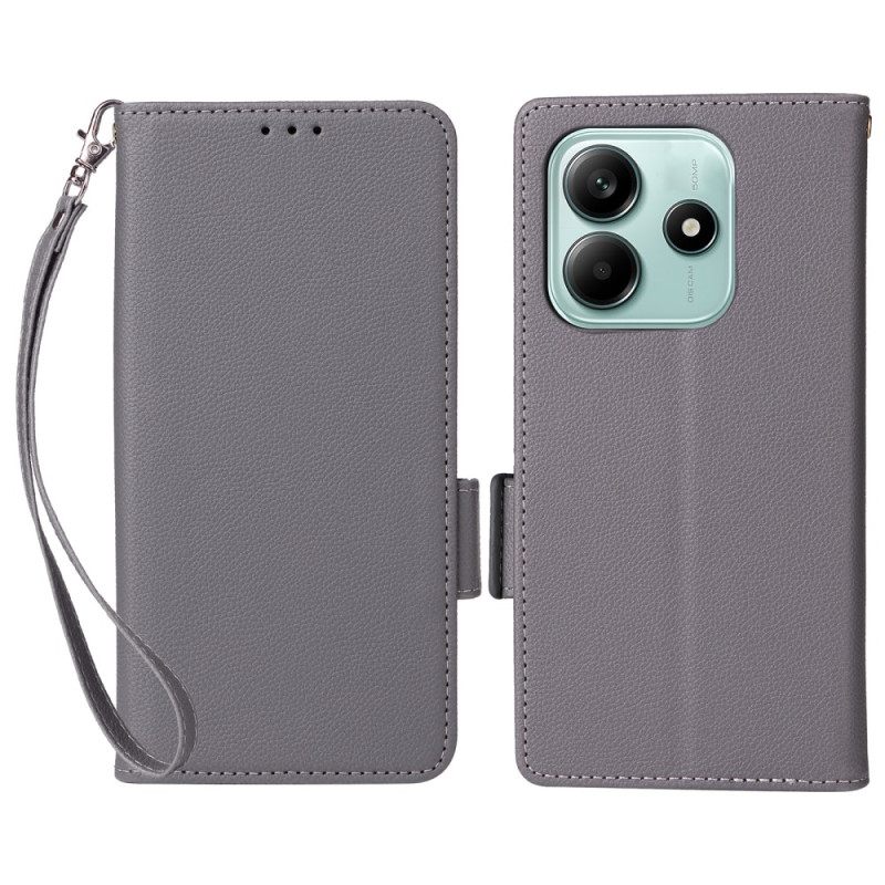 Leren Hoesje Xiaomi Redmi Note 14 5g Lychee Textuur Met Bandje Bescherming Hoesje