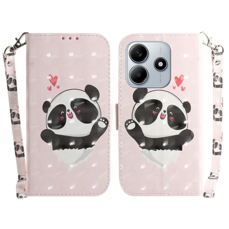 Leren Hoesje Xiaomi Redmi Note 14 5g Panda Love Met Sleutelkoord Bescherming Hoesje