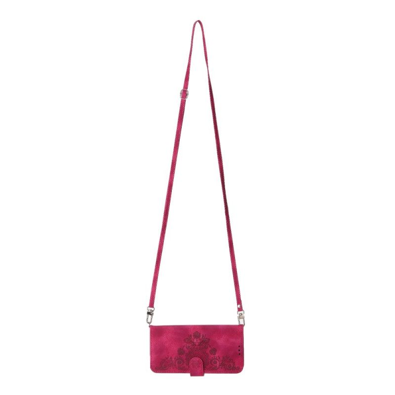 Leren Hoesje Xiaomi Redmi Note 14 5g Portemonnee Met Kantpatroon Riempje En Schouderriem Bescherming Hoesje