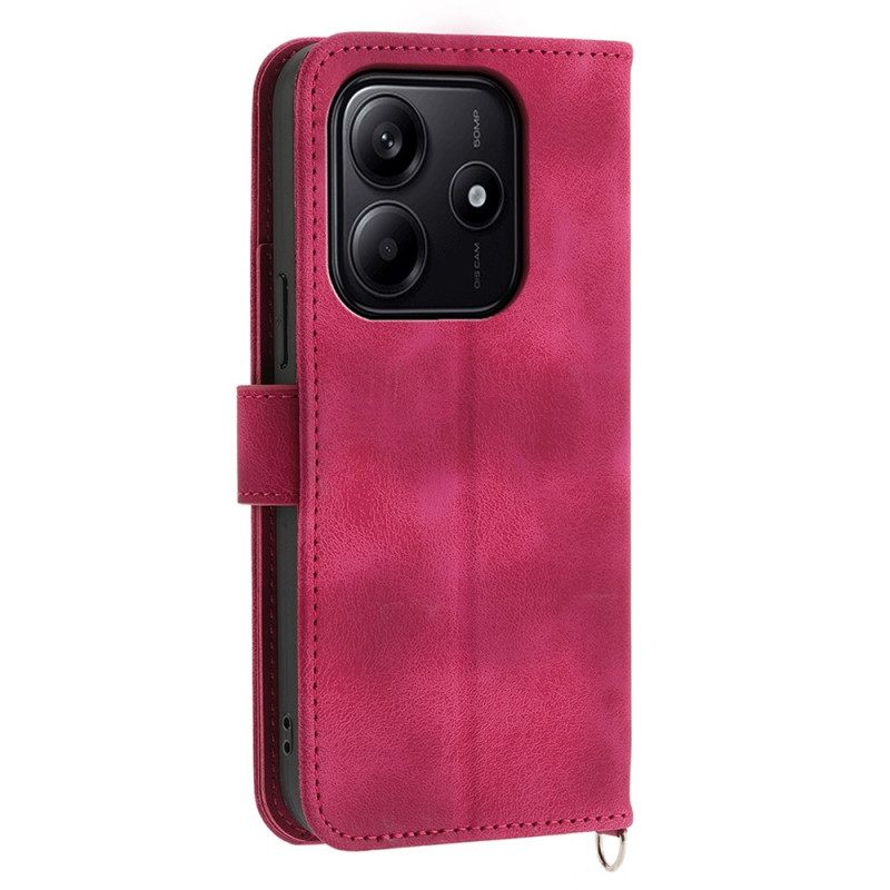 Leren Hoesje Xiaomi Redmi Note 14 5g Portemonnee Met Kantpatroon Riempje En Schouderriem Bescherming Hoesje