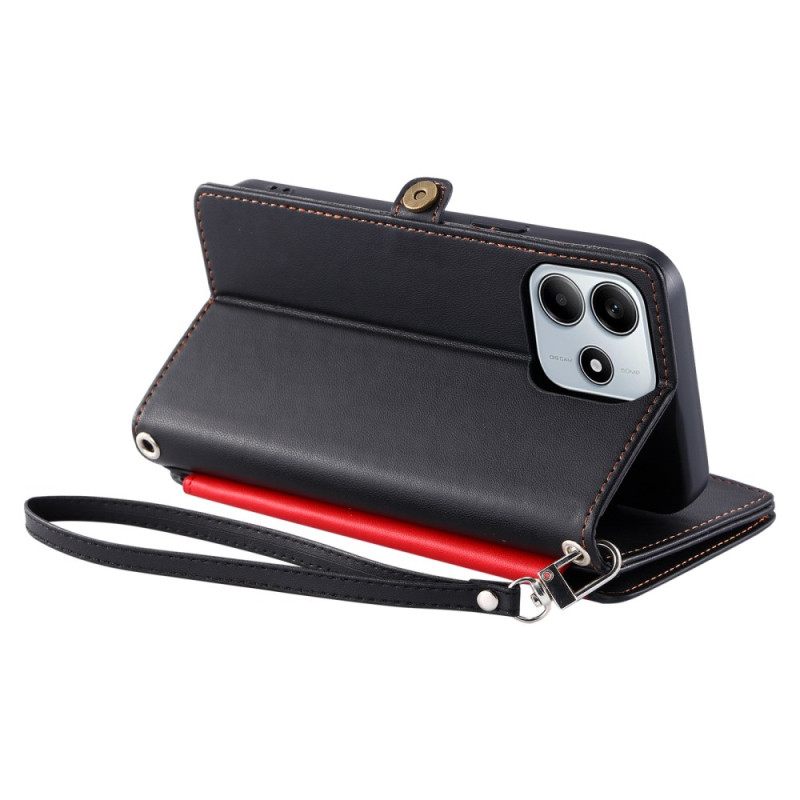 Leren Hoesje Xiaomi Redmi Note 14 5g Portemonnee Met Verstelbare Riem Bescherming Hoesje