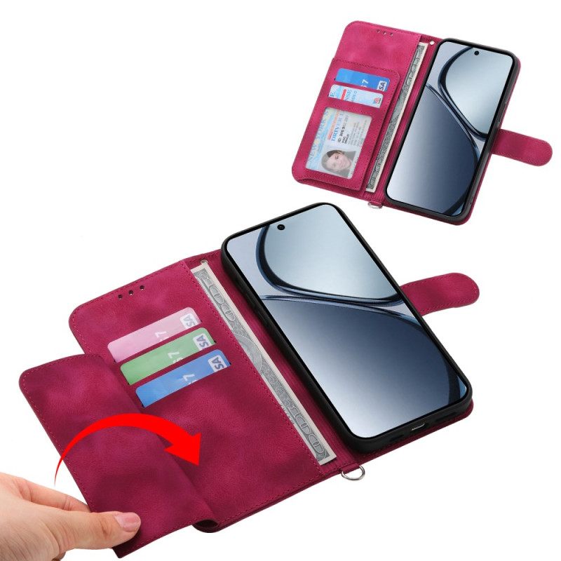 Leren Hoesje Oppo Reno 13f 4g / 5g / 13 Fs 5g Suède Kantlook Met Bandje En Schouderband Bescherming Hoesje