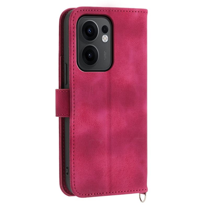 Leren Hoesje Oppo Reno 13f 4g / 5g / 13 Fs 5g Suède Kantlook Met Bandje En Schouderband Bescherming Hoesje