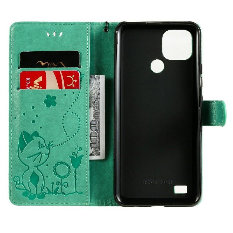 Folio-hoesje voor Realme C21 Anti-fall Kattenillustratie