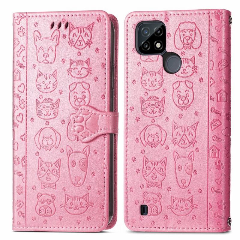 Folio-hoesje voor Realme C21 Ledereffect Met Dierenreliëf