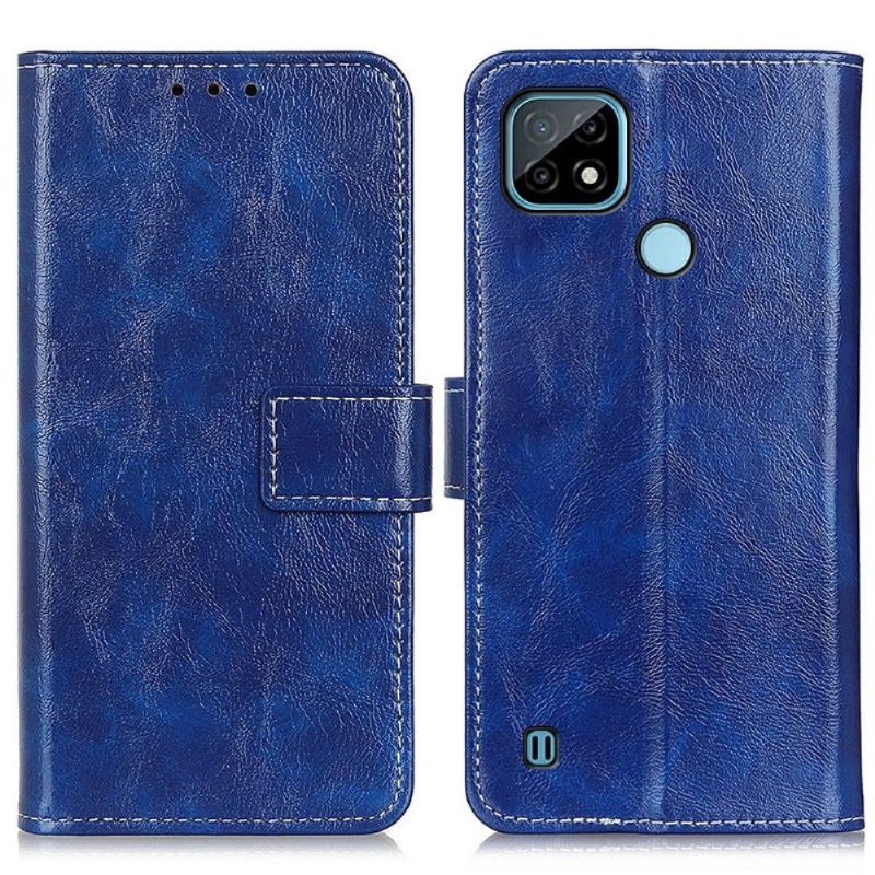 Folio-hoesje voor Realme C21 Luxe Stiksels Met Leereffect