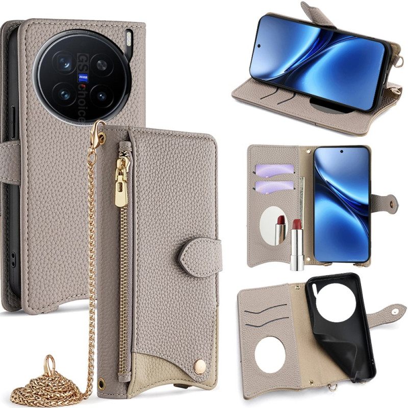 Leren Hoesje Vivo X200 Pro Spiegel En Schouderband Bescherming Hoesje