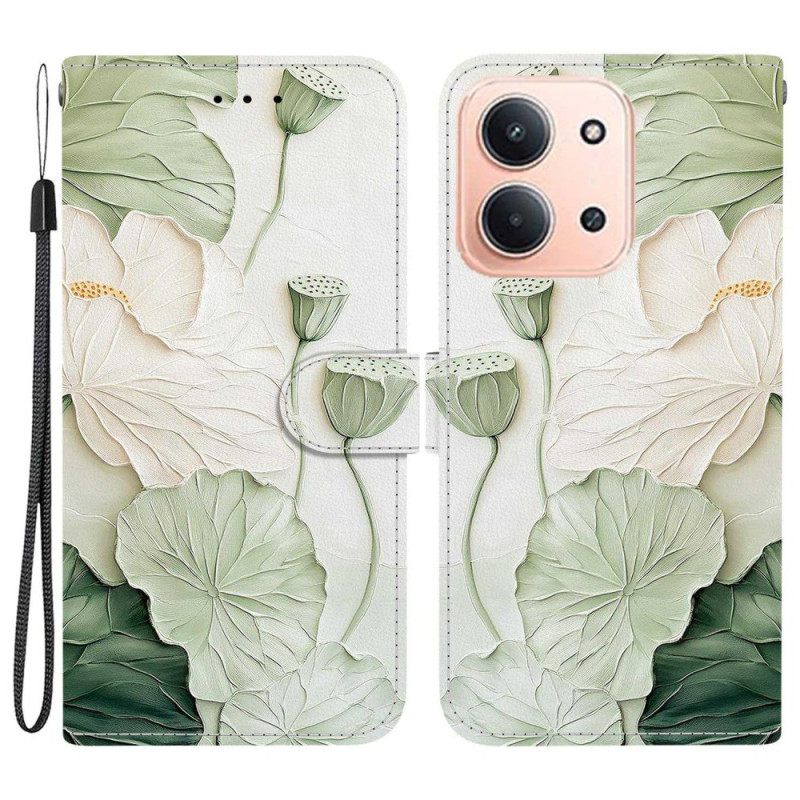 Flip Case Leren Poco C85 Groene Bloemen