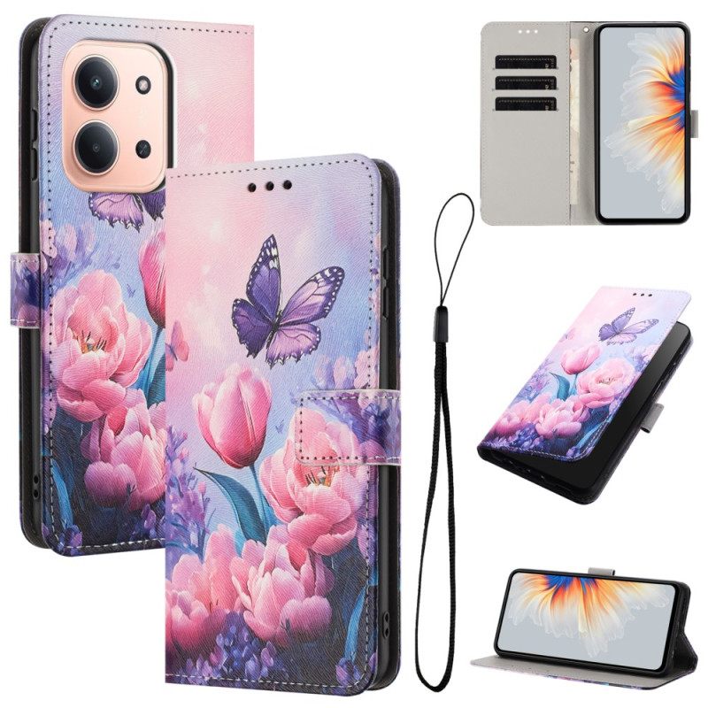 Folio-hoesje Poco C85 Telefoonhoesje Roze Bloemenprint Patroon