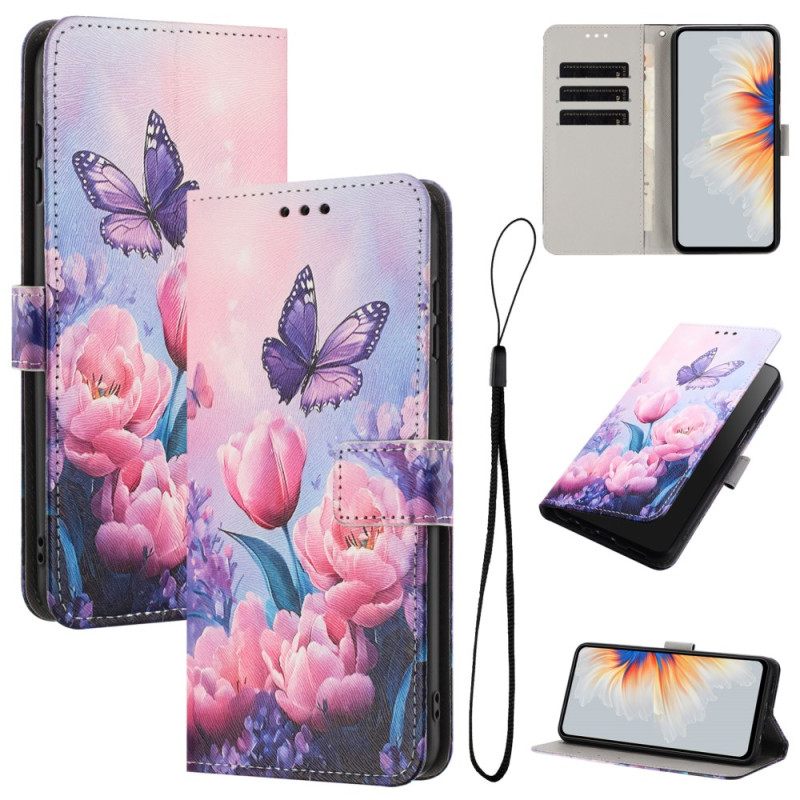 Folio-hoesje Poco C85 Telefoonhoesje Roze Bloemenprint Patroon
