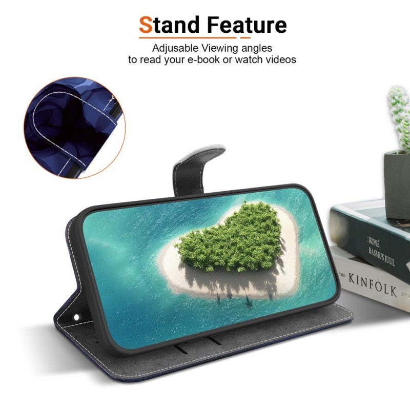 Leren Hoesje Poco C85 Blauwe Bloemen Bescherming Hoesje