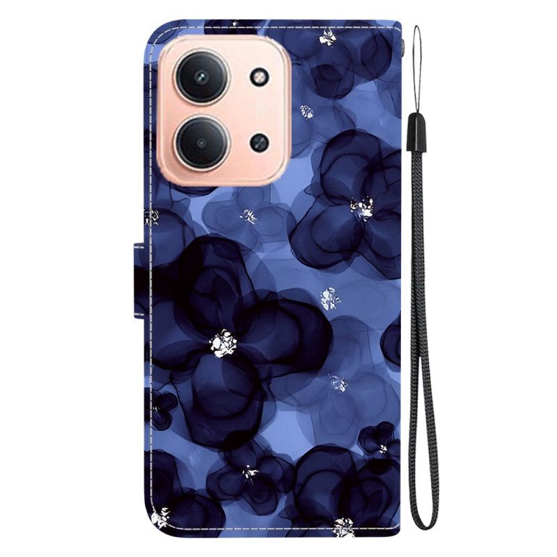 Leren Hoesje Poco C85 Blauwe Bloemen Bescherming Hoesje