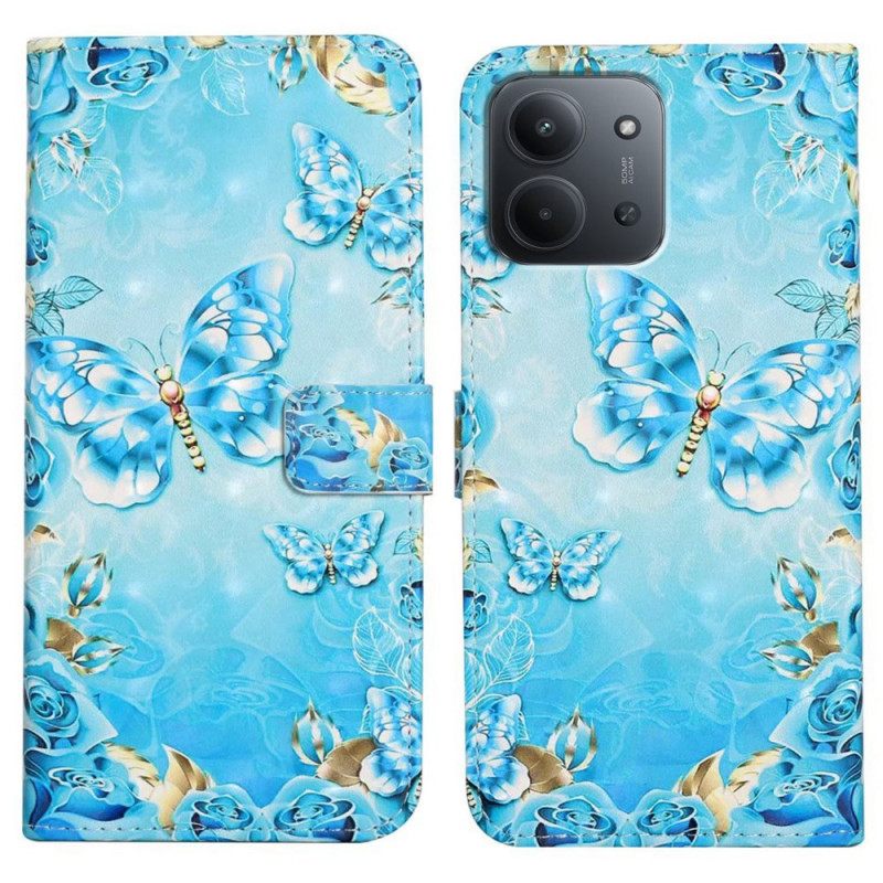 Leren Hoesje Poco C85 Diamanten Vlinders Bescherming Hoesje