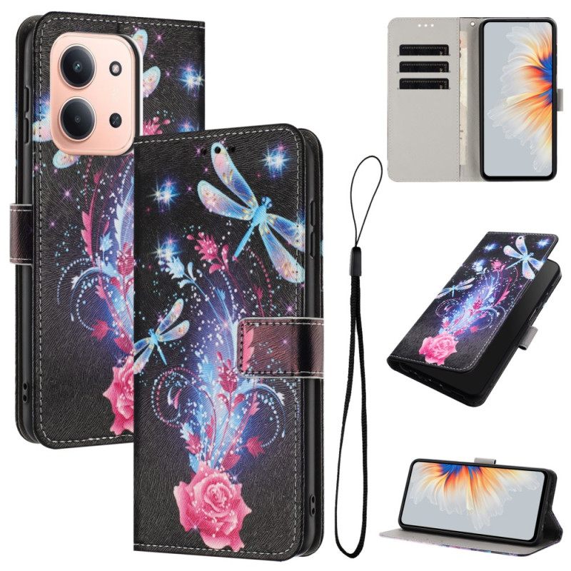 Leren Hoesje Poco C85 Libellen Bescherming Hoesje