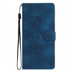 Leren Hoesje Voor Poco C85 Bloemenprint Met Suède-effect