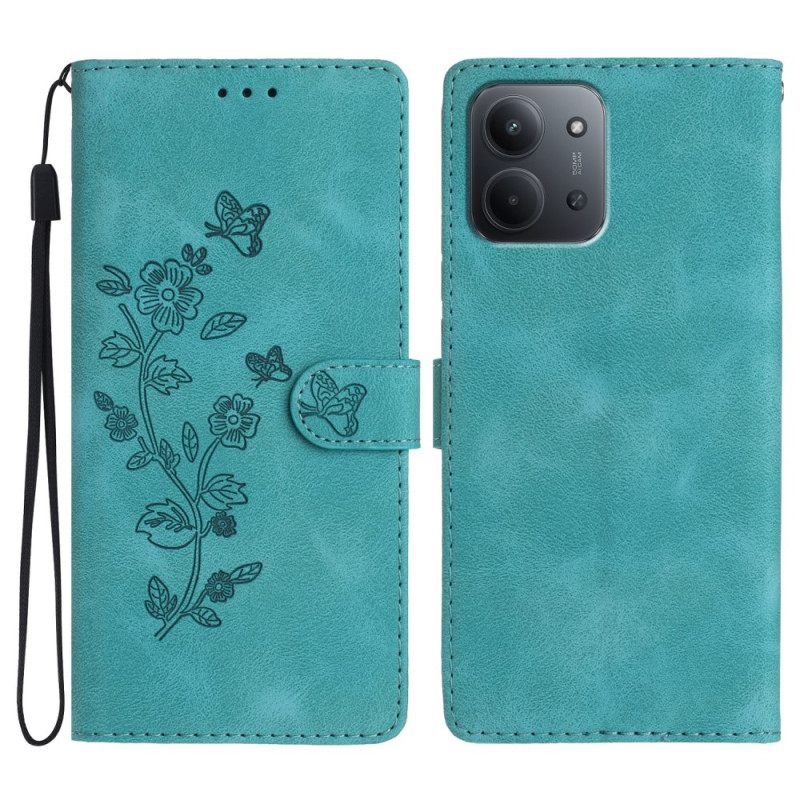 Leren Hoesje Voor Poco C85 Bloemenprint Met Suède-effect