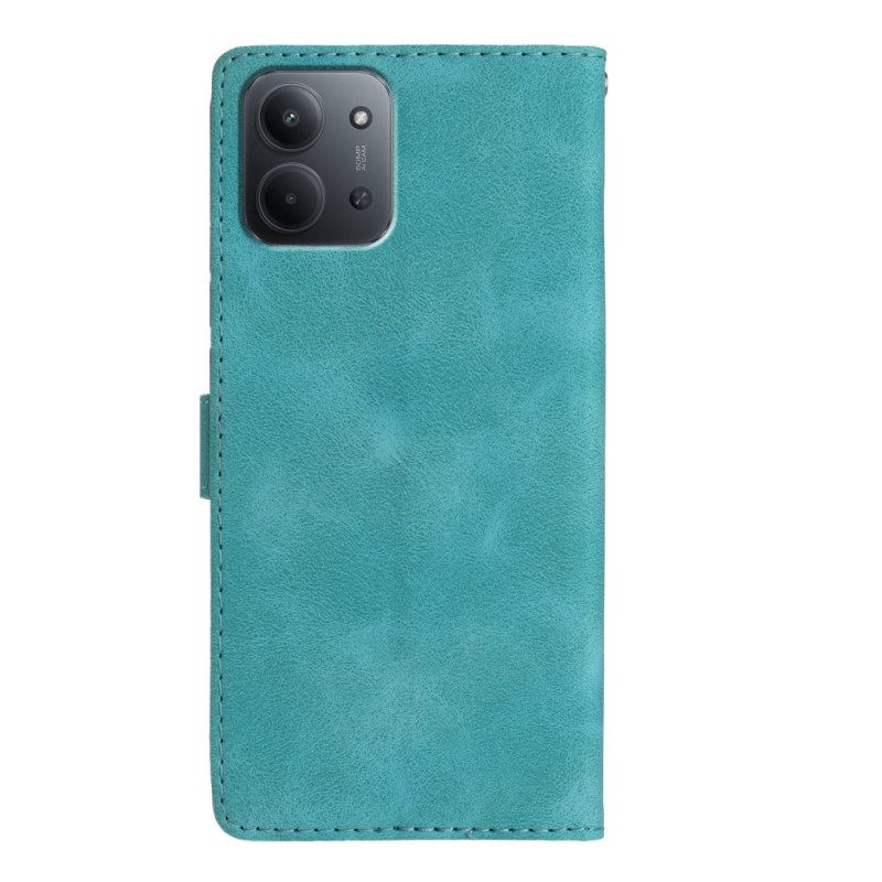 Leren Hoesje Voor Poco C85 Bloemenprint Met Suède-effect