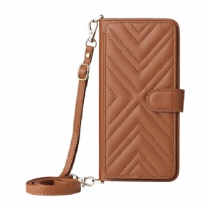 Leren Hoesje Voor Poco C85 Gewatteerd Ontwerp Met Bandje En Schouderband