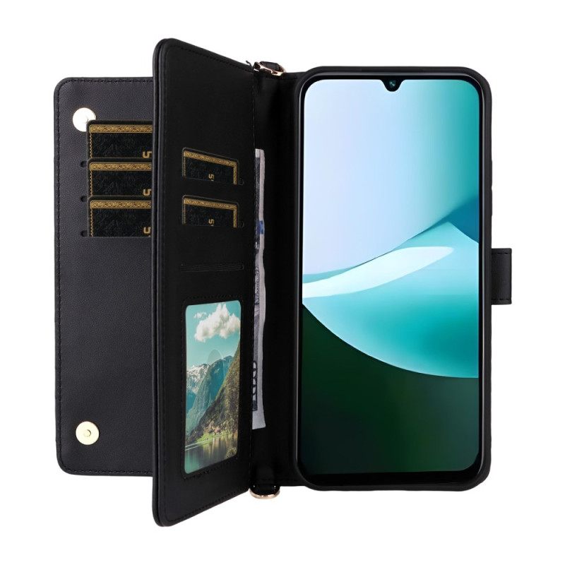 Leren Hoesje Voor Poco C85 Gewatteerd Ontwerp Met Bandje En Schouderband