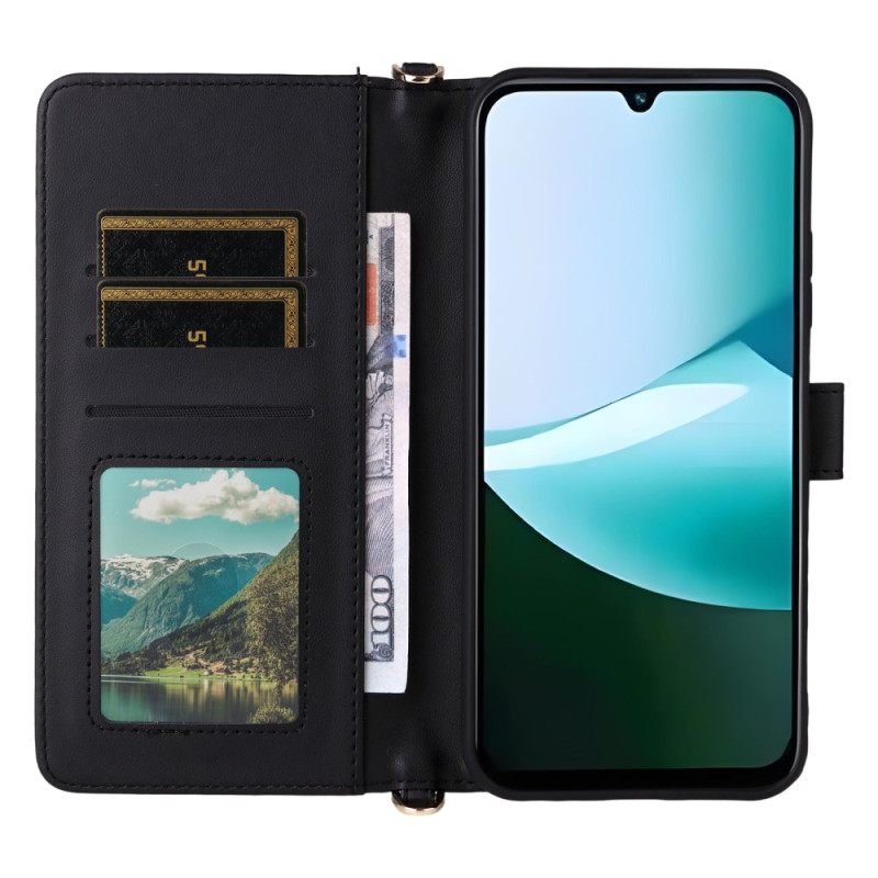 Leren Hoesje Voor Poco C85 Gewatteerd Ontwerp Met Bandje En Schouderband