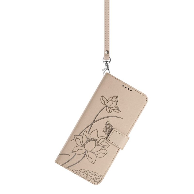 Leren Hoesje Voor Poco C85 Lotuspatroon Met Bandje