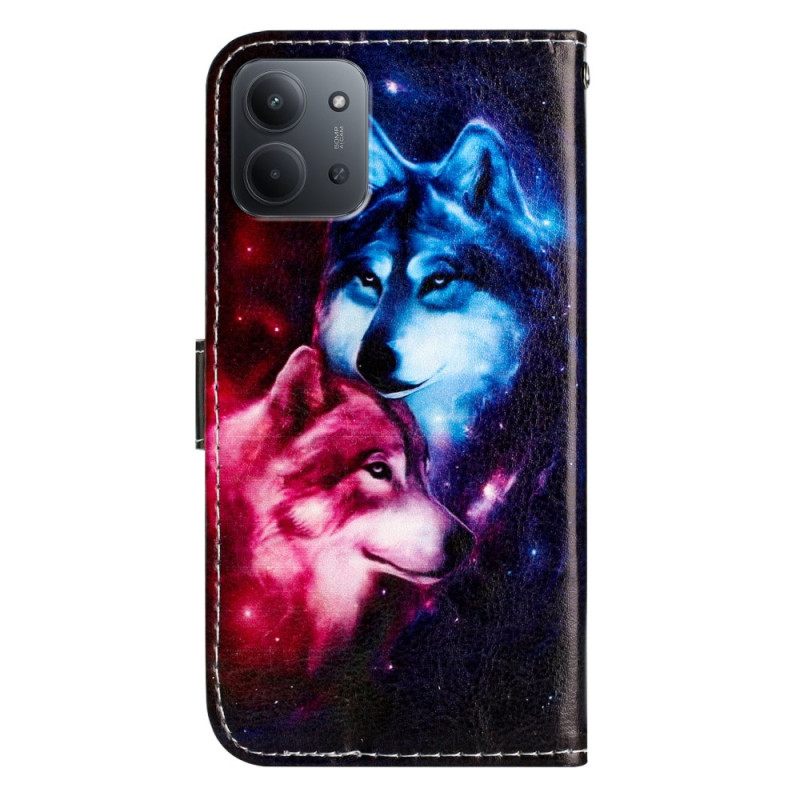 Leren Hoesje Voor Poco C85 Twee Wolven