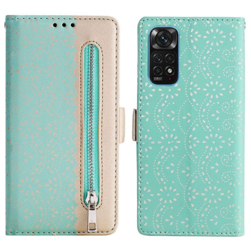 Flip Case voor Xiaomi Redmi Note 11 / Note 11S Leereffect Bloemenkant