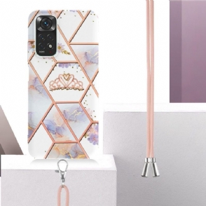 Hoesje voor Xiaomi Redmi Note 11 / Note 11S Anti-fall Met Koord Marmer En Kroon