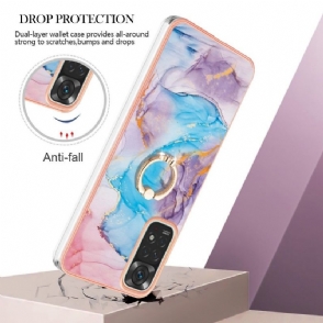 Hoesje voor Xiaomi Redmi Note 11 / Note 11S Blauw Gekleurd Marmer Met Ring