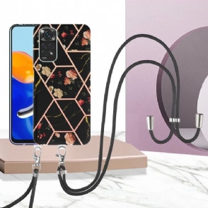 Telefoonhoesje voor Xiaomi Redmi Note 11 / Note 11S Bescherming Met Koord Marmer En Bloemen