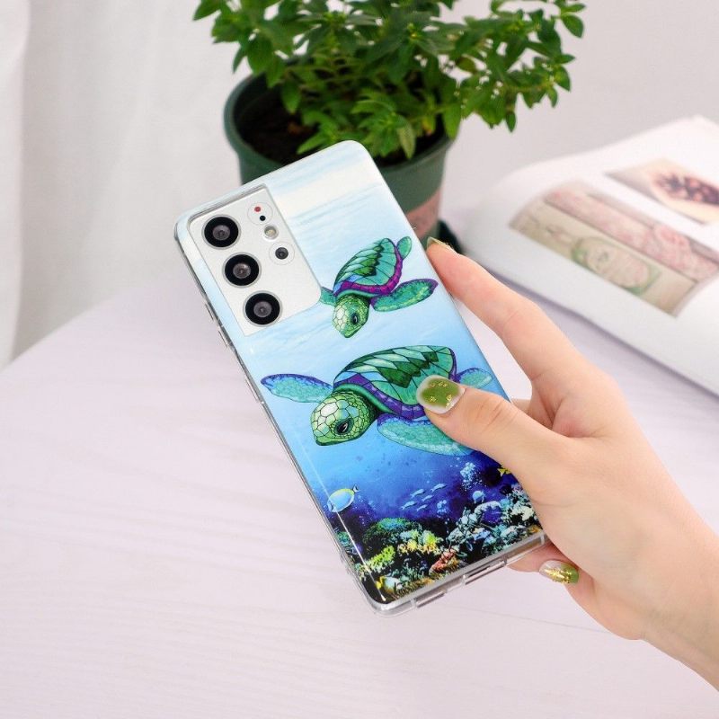 Hoesje voor Samsung Galaxy S21 Ultra 5G Fluorescerende Schildpadden