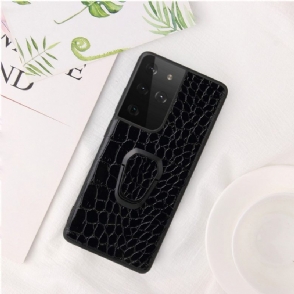 Hoesje voor Samsung Galaxy S21 Ultra 5G Ring Met Krokodileffect