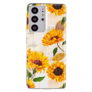 Telefoonhoesje voor Samsung Galaxy S21 Ultra 5G Bescherming Vintage Zonnebloem Fluorescerend