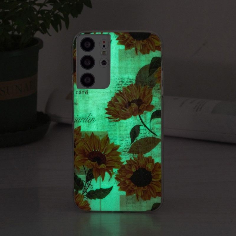 Telefoonhoesje voor Samsung Galaxy S21 Ultra 5G Bescherming Vintage Zonnebloem Fluorescerend
