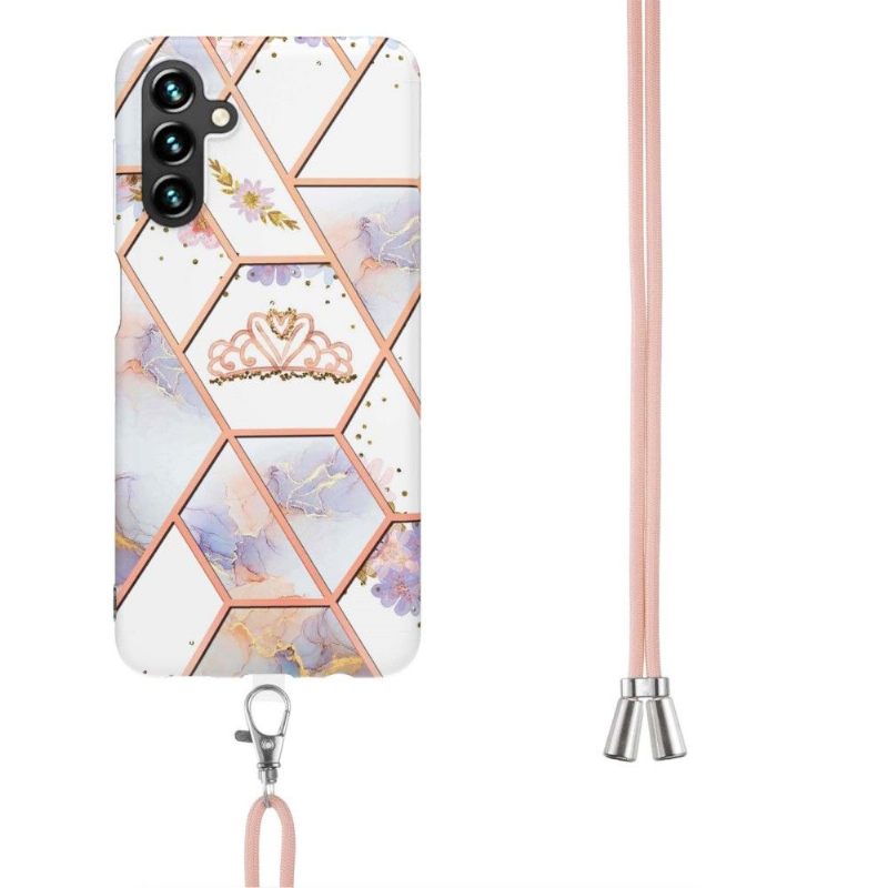 Hoesje voor Samsung Galaxy A13 5G Anti-fall Met Koord Marmer En Kroon