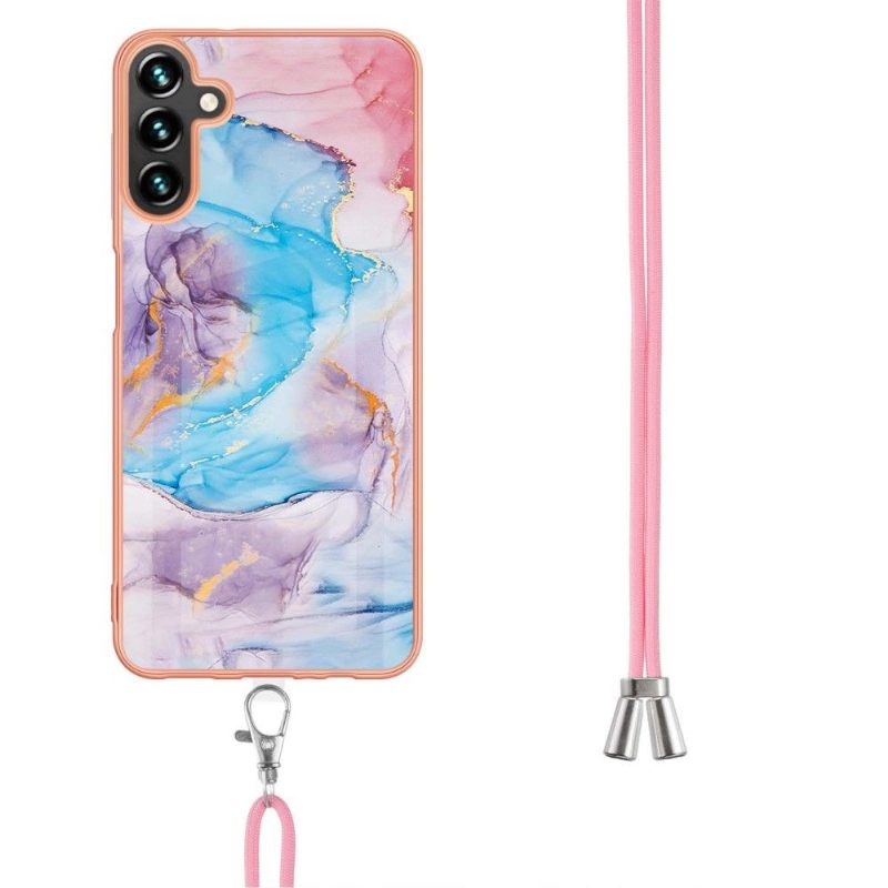 Hoesje voor Samsung Galaxy A13 5G Met Koord Blauw Gekleurd Marmer